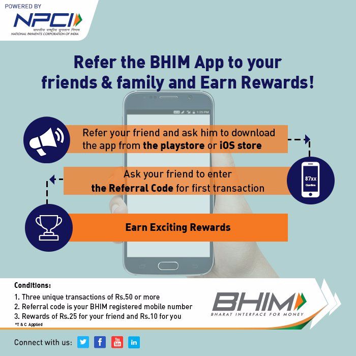 Earn exciting rewards by referring the BHIM App